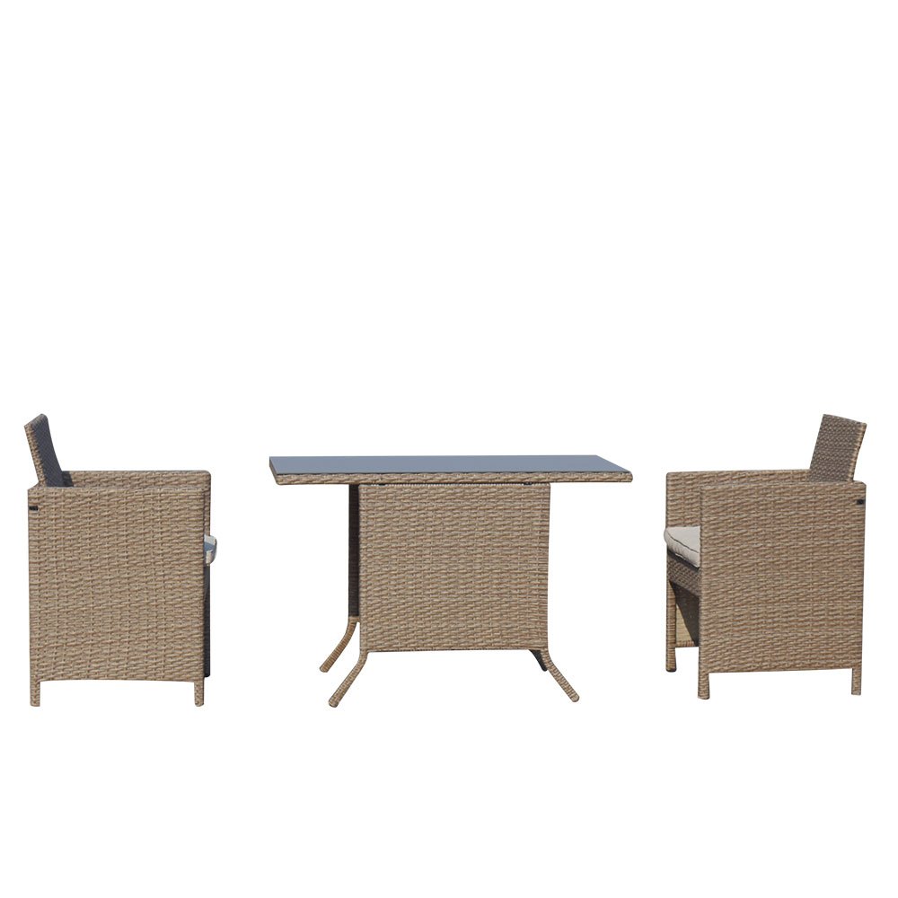 Space-saving Xl Garden Set With 112x62 Cm Tempered Glass Table And Woven Rattan , Includes 2 Retractable Chairs – Perfect For Stylish And Functional Balcony, Terrace, Or Small Outdoor Spaces