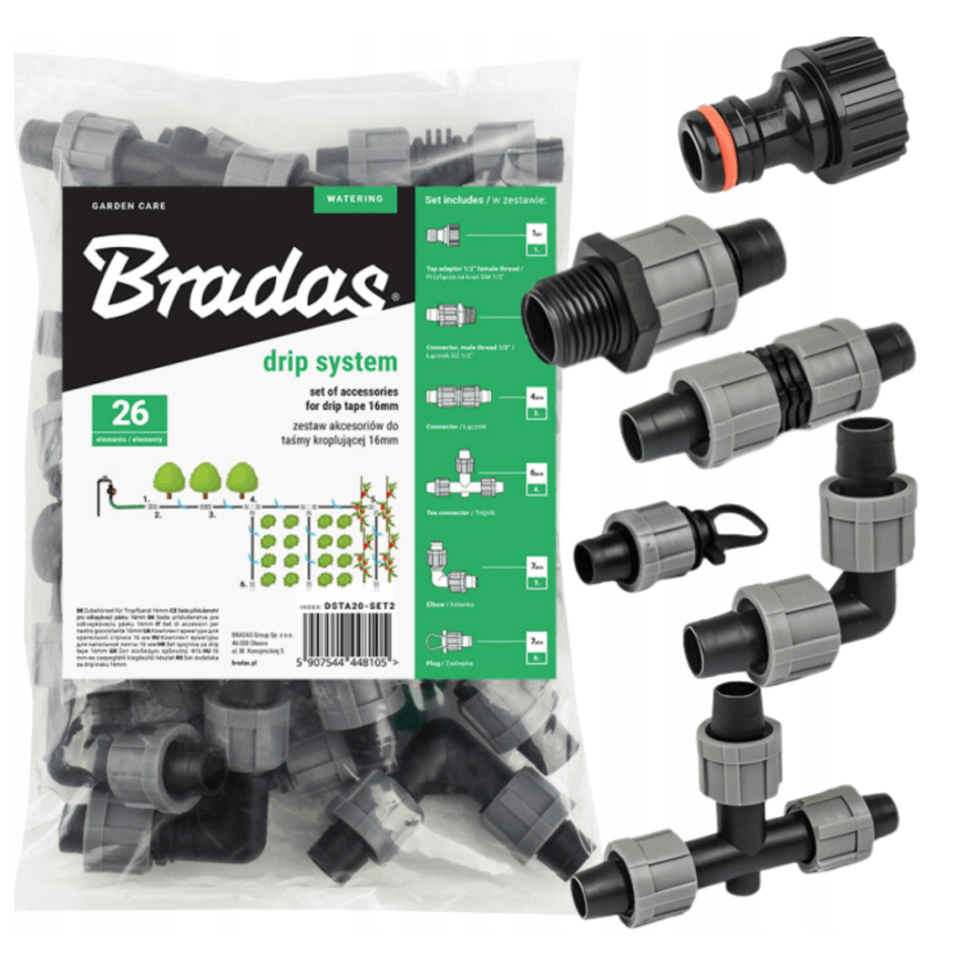 Image of Drip Irrigation Kit With 16mm , 26 Pieces, Garden Irrigation System, Connectors For Garden, Greenhouse Tunnel, And Vegetable Cultivation