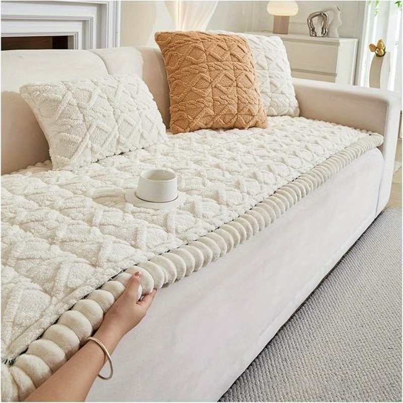 TEMU 1pc Thick Warm Plush Sofa Cover Mat Anti-slip Backing Couch Covers Slipcover 1 2 3 4 Seater, Suitable For Living Room, Bedroom, Office Decor