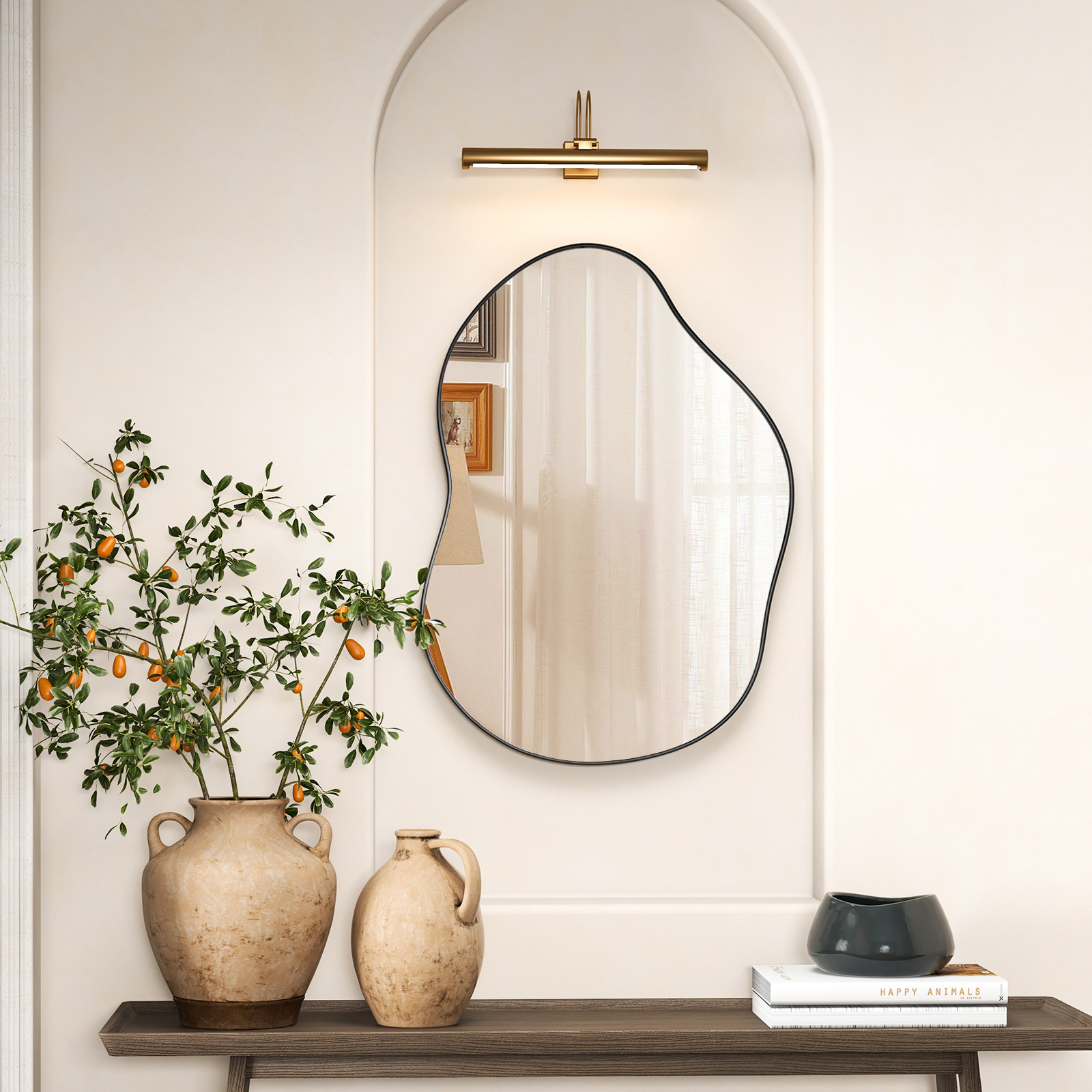 Irregular Wall Mirror, Modern Wall Mounted Asymmetrical Mirror With Frame, Decorative Vanity Mirror