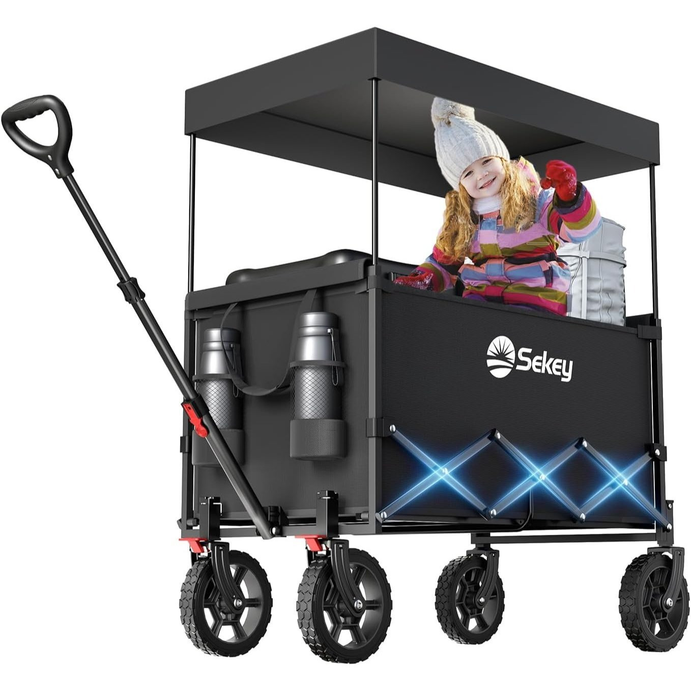 Folding Trolley 150l 150kg, Folding Trolley With Roof Collapsible Hand Cart With Sun Protection For Outing Beach Camping