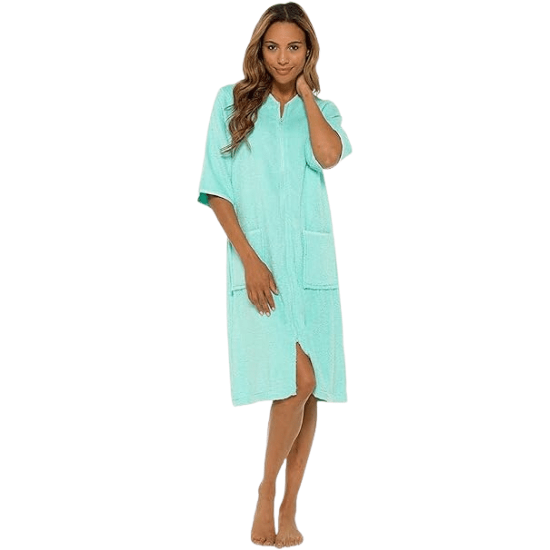 Kraftd 100% Cotton Zip Up Dressing Gown for Women – Luxury Terry Towelling Bathrobe with Full-Length Zipper