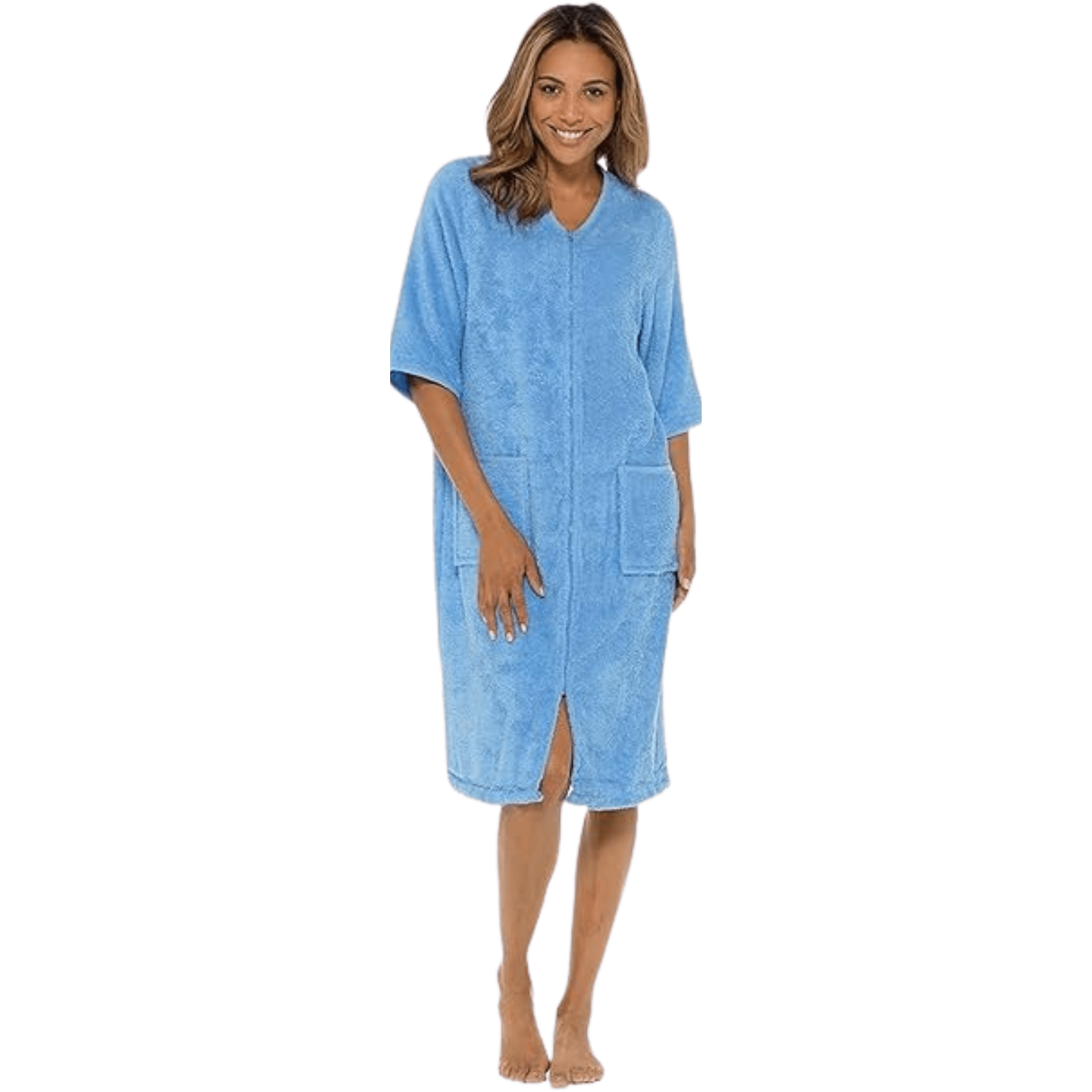 Kraftd 100% Cotton Zip Up Dressing Gown for Women – Luxury Terry Towelling Bathrobe with Full-Length Zipper