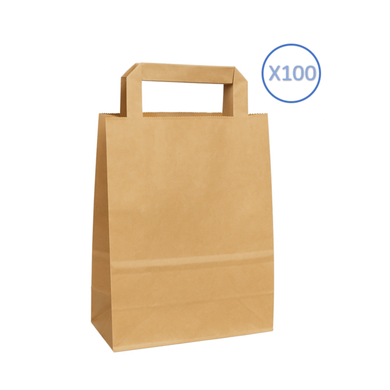Brown Paper Carry Bags, 18 + 8 X 22 Cm, 100 Pieces