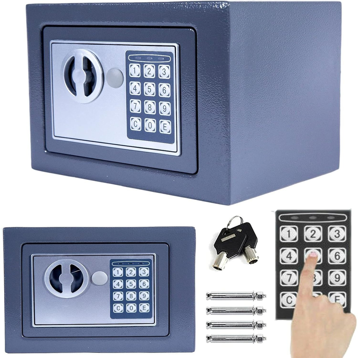 4 6  steel   hotel safes electronic security large capacity with full digit keypad 2 override key 2 installing bolts wall floor 17x23x17cm for home office     grey