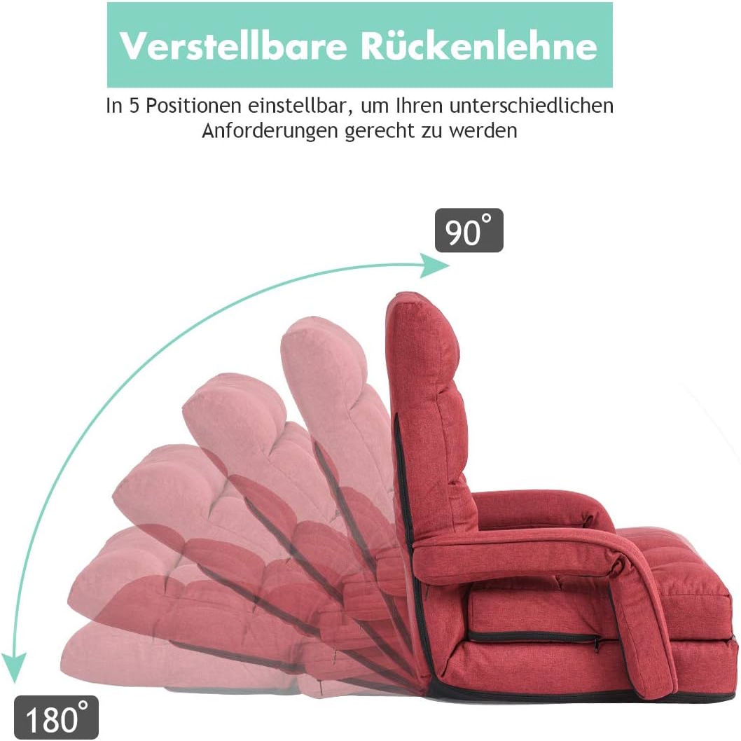 Folding Sofa, Floor Sofa With Sleeping And Reclining Function, Foldable Single Sofa With Armrests And Back Cushions