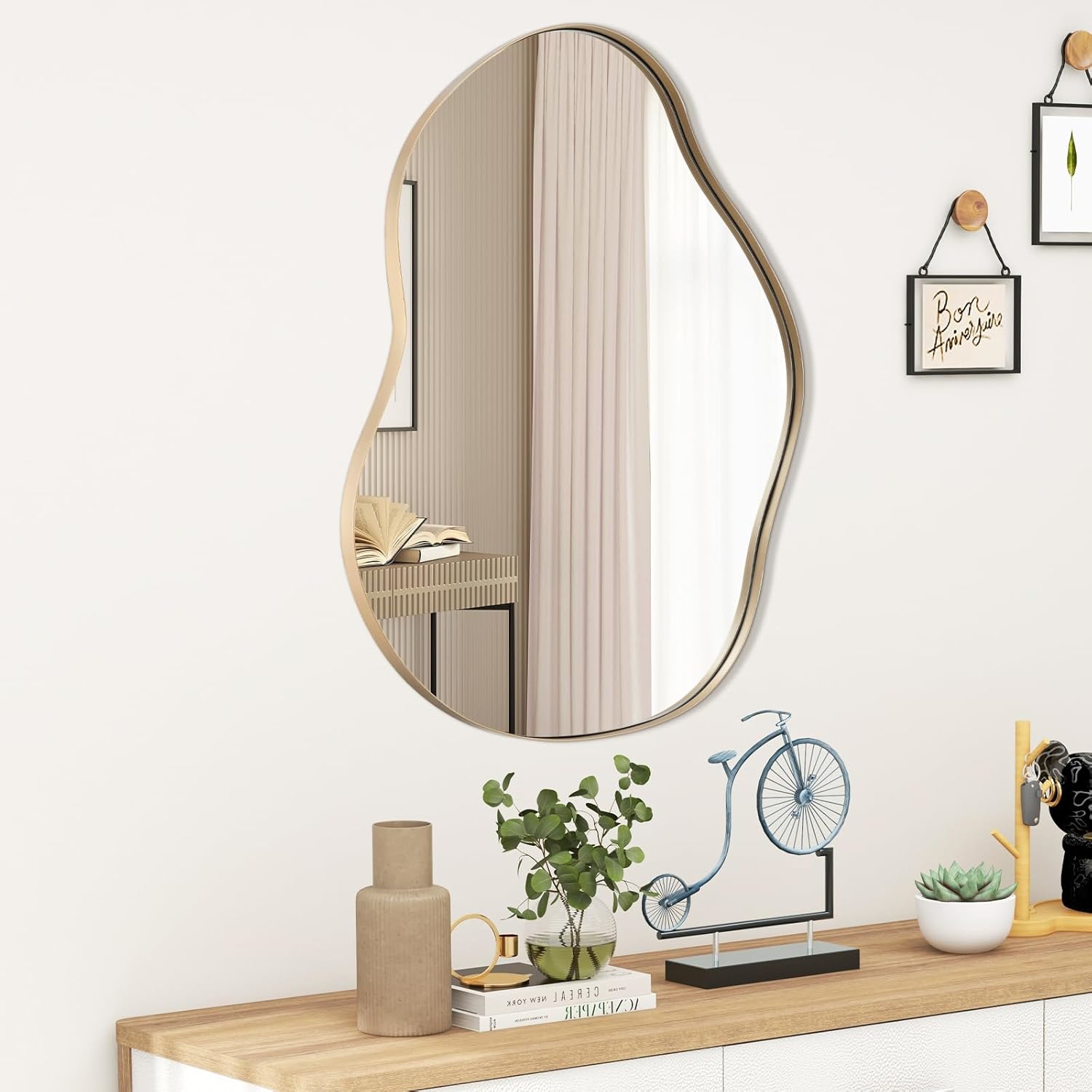 Irregular Wall Mirror, Modern Wall Mounted Asymmetrical Mirror With Frame, Decorative Vanity Mirror