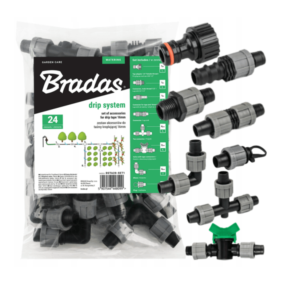 Image of 24pcs. Set For Drip Irrigation Tape 16mm Garden Irrigation System Connectors, Mounting Elements For Garden And Cultivation, Accessories For Irrigating Truskawek