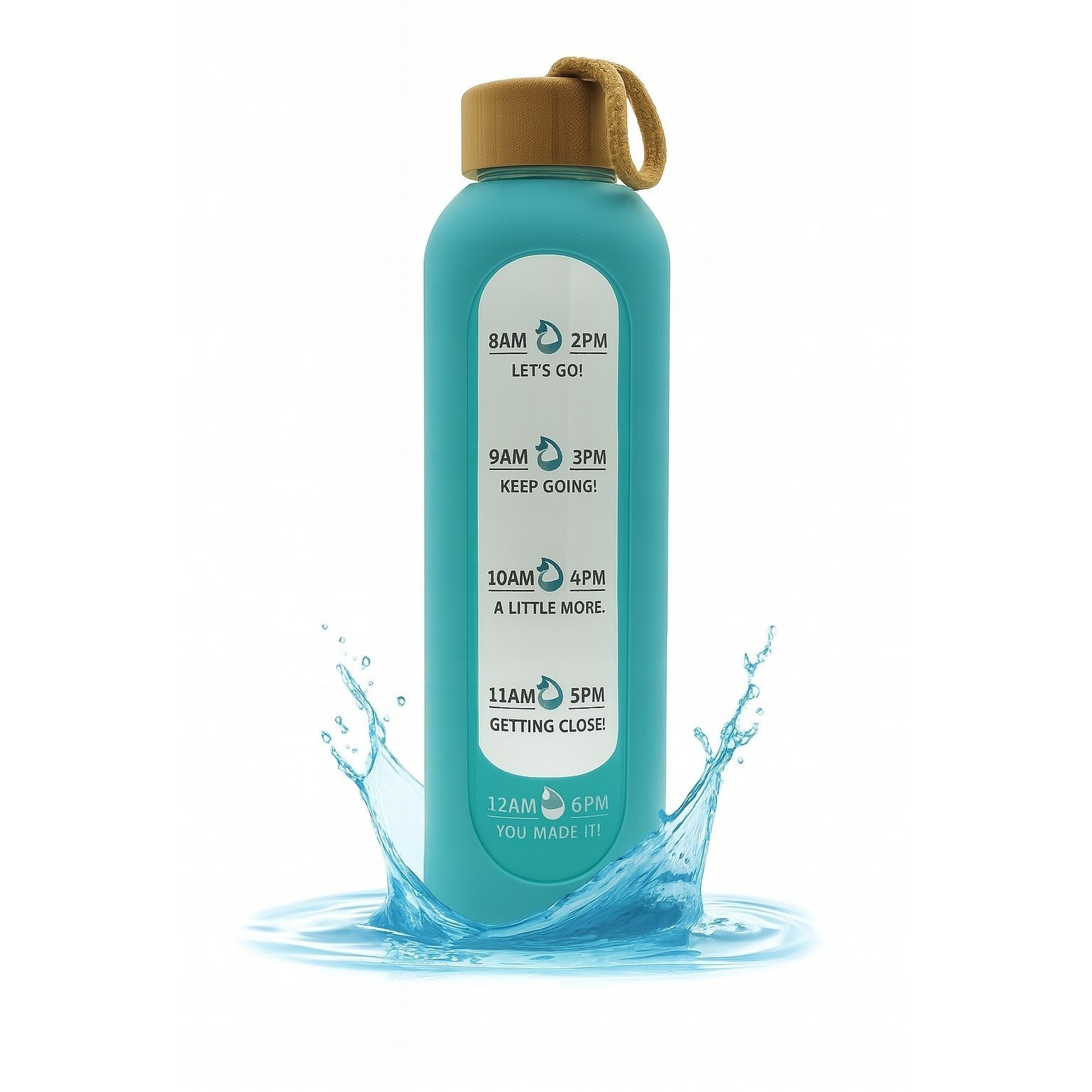 TEMU Botella de Agua de Vidrio de 1L con Motivacional, de Bambú y de Silicona – a Rastrear la Hidratación Todo . de Materiales Seguros: Vidrio, Bambú