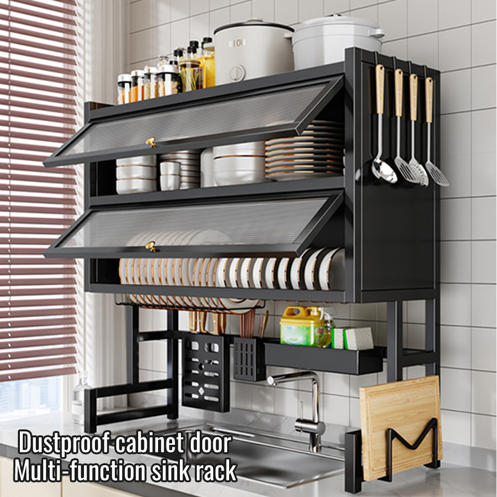 TEMU Double-layer Dish Rack, Over The Sink Dish Drainer Drying Rack With Cover, 2 Tier Dish Drying Rack For Kitchen Counter, Large Dish Drying Rack