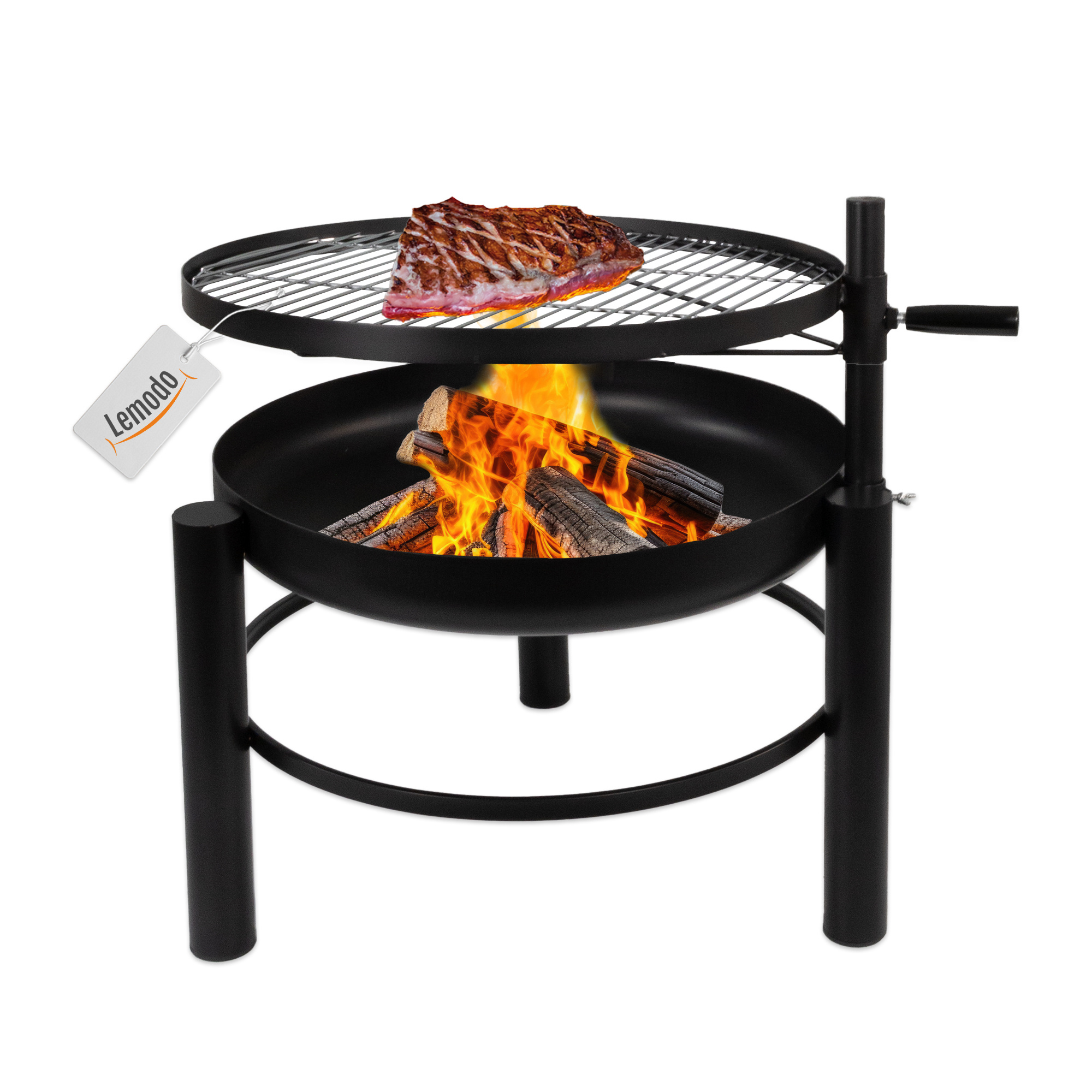Fire Bowl With Grill Grate, Height-adjustable Swivel Grill, Ø60cm Steel