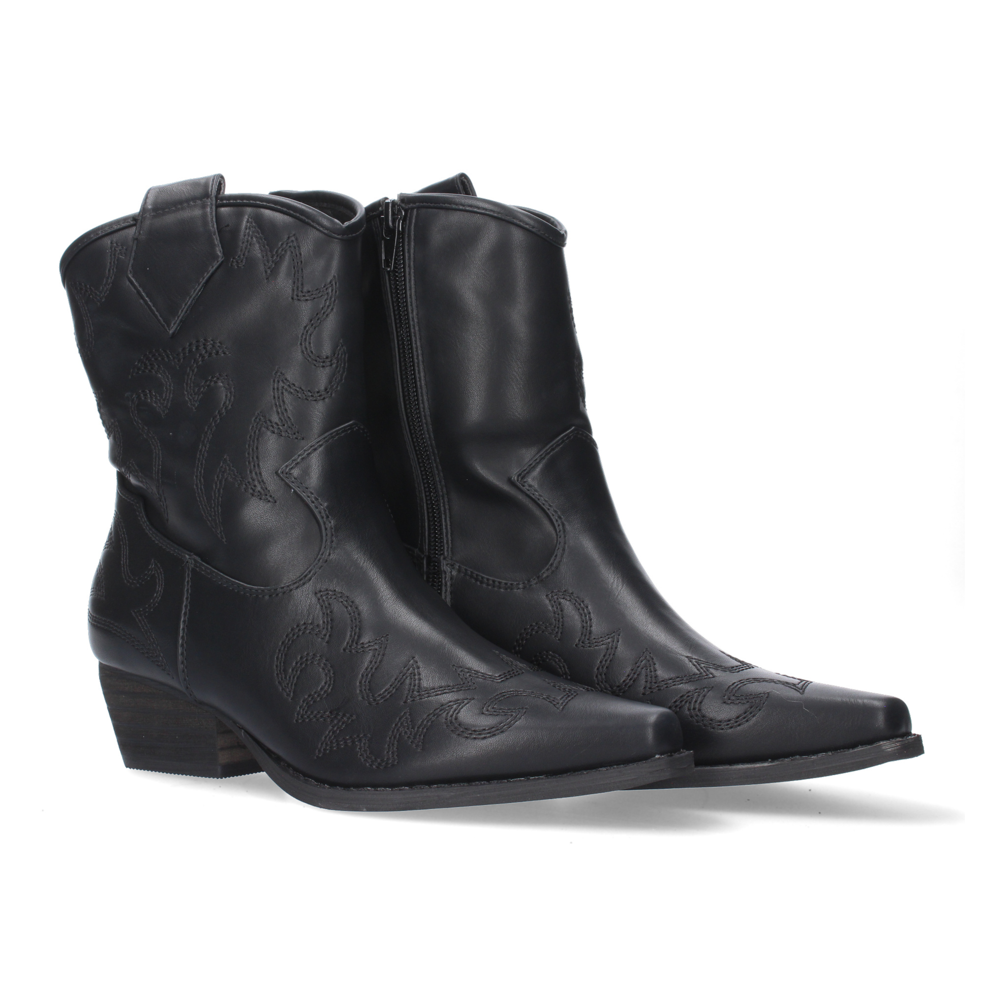 Image of Comfortable Low Heel Ankle Boot For Women With Embroidery On The Ankle And Toe And Zipper Closure