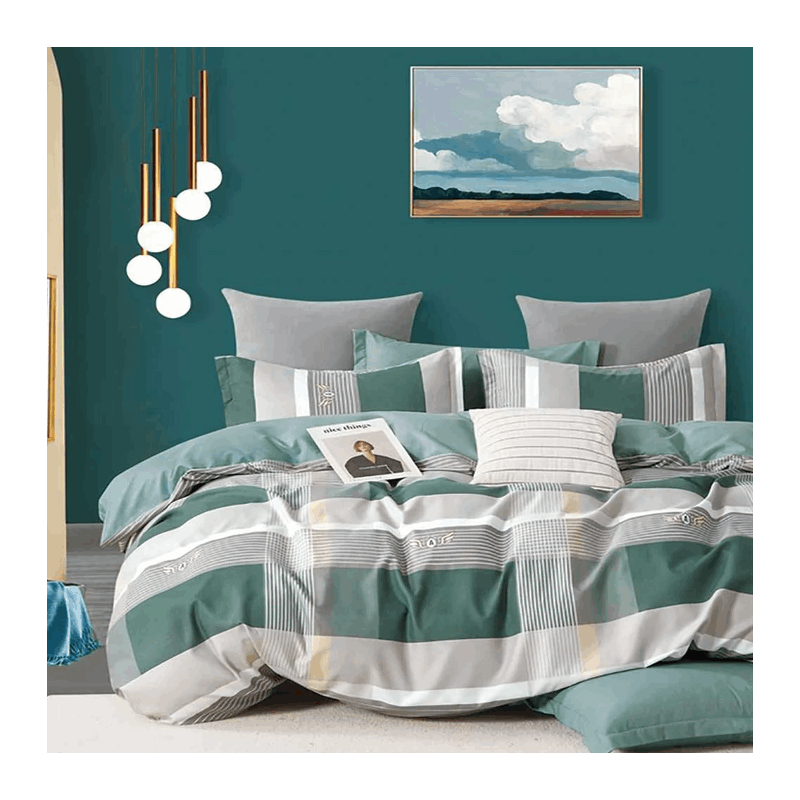 TEMU 3-piece Flannel Bedding Set - Mint Bedding, Checkered Striped Bedding, Gift Idea, Bedding