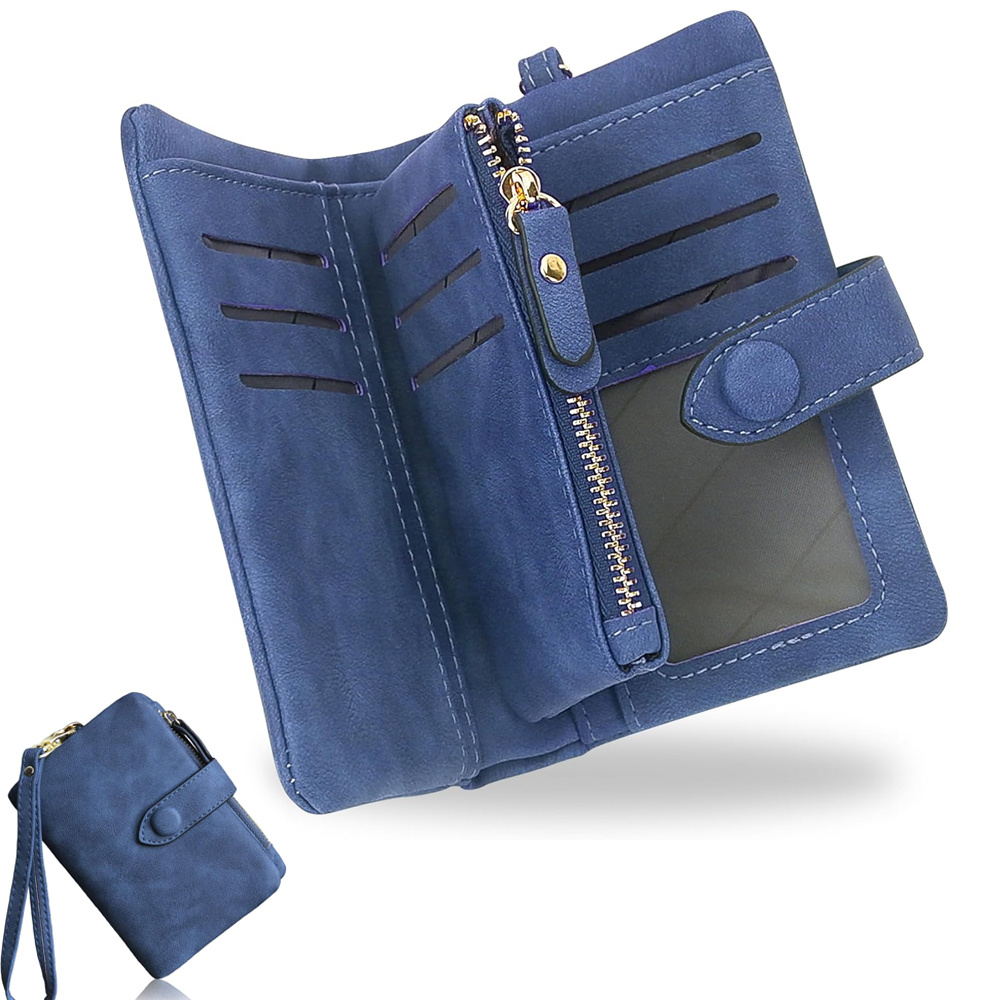 TEMU Women's Wallet With Multiple Compartments, Rfid Protection, Small Coin Purse Wallet With Id Window And Wrist Strap, Leather, Everyday Use