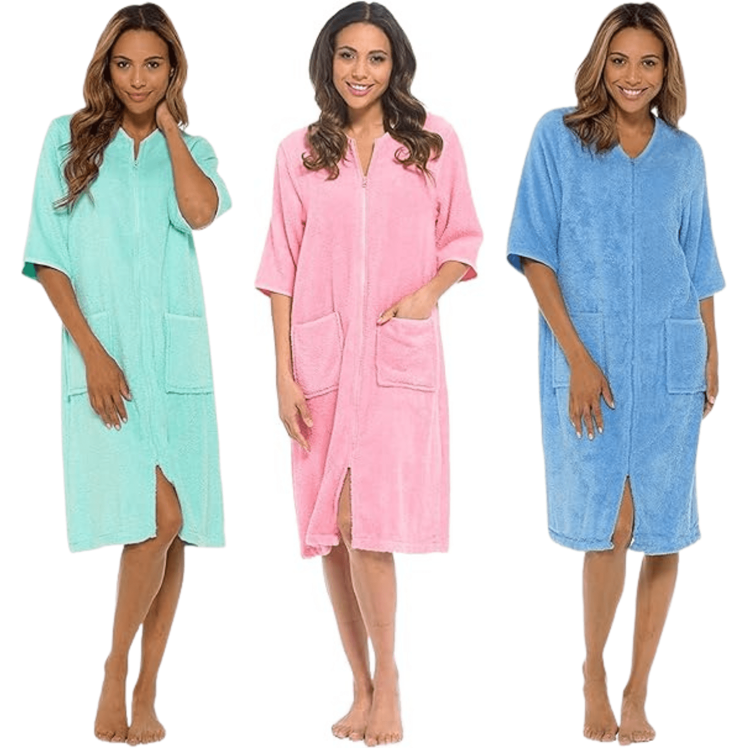 Kraftd 100% Cotton Zip Up Dressing Gown for Women – Luxury Terry Towelling Bathrobe with Full-Length Zipper