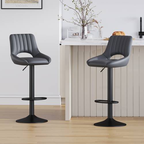 set of 2 bar stools height adjustable swivel barstools counter stools with backrest faux leather seat footrest and metal base for home kitchen and restaurant