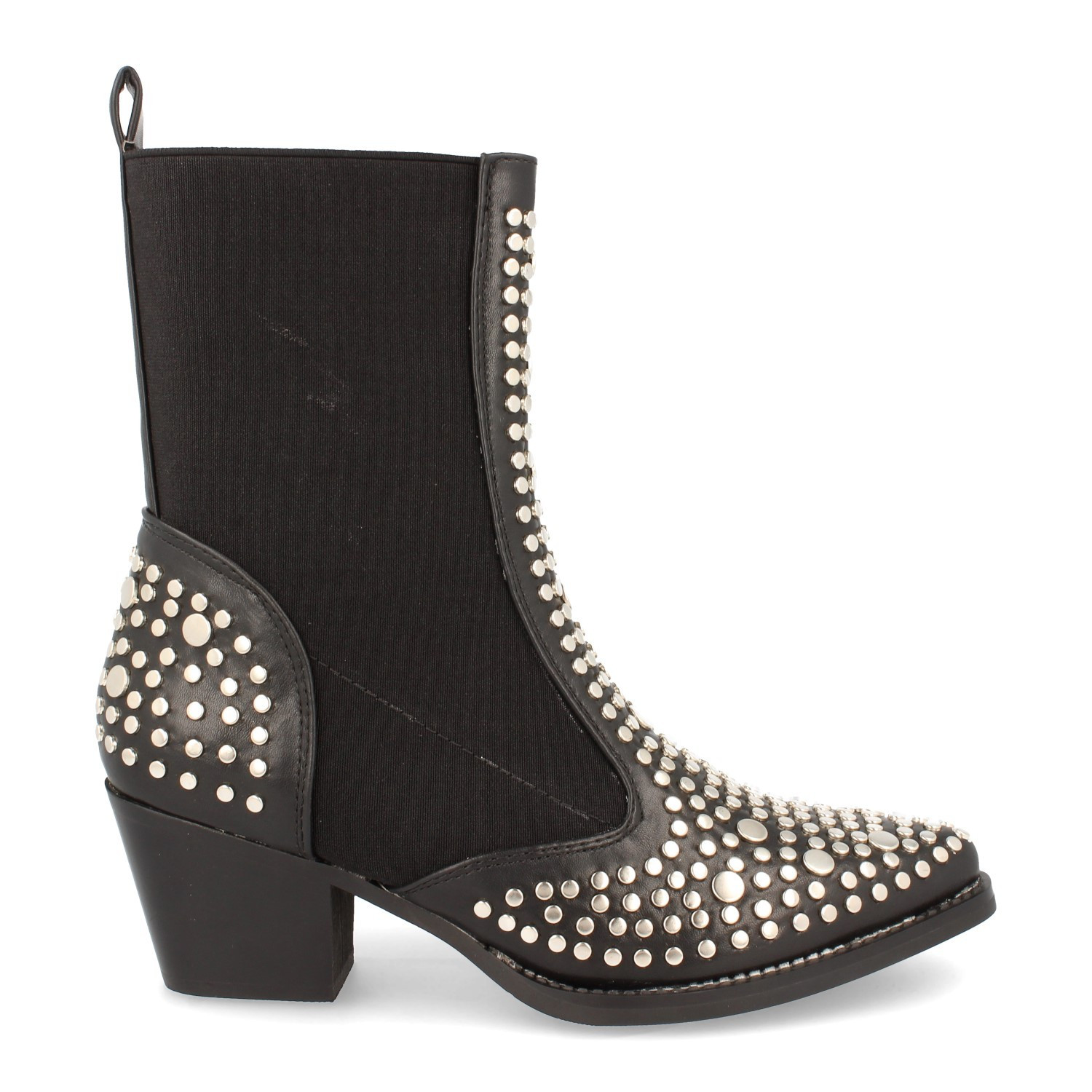 Image of Women's Boot With Heel And Elastic At The Ankle, Point, With Metal Studs Autumn Winter