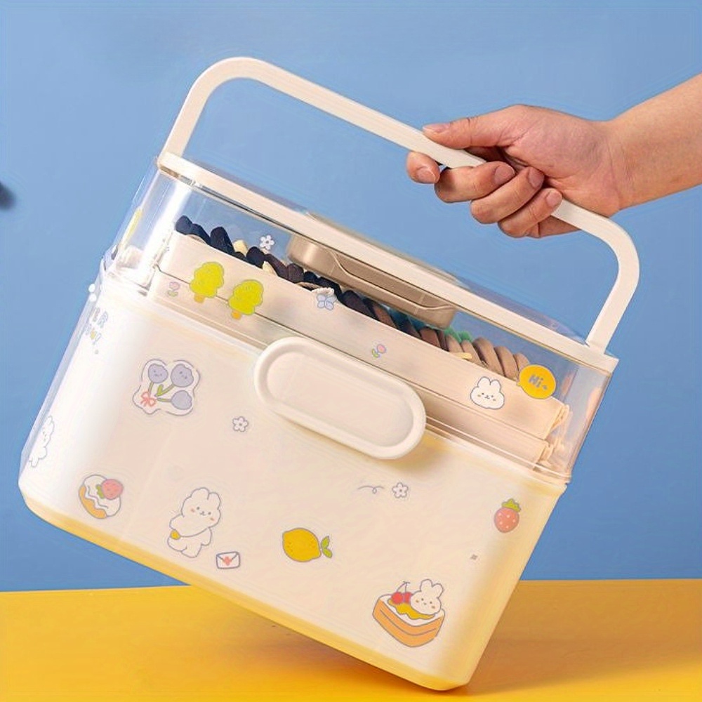 TEMU Portable 3-tier Plastic Storage Container With Lock & Lid, Multifunctional Desktop Organizer Bin For Skincare Products, Cosmetics, Jewelry, Nail