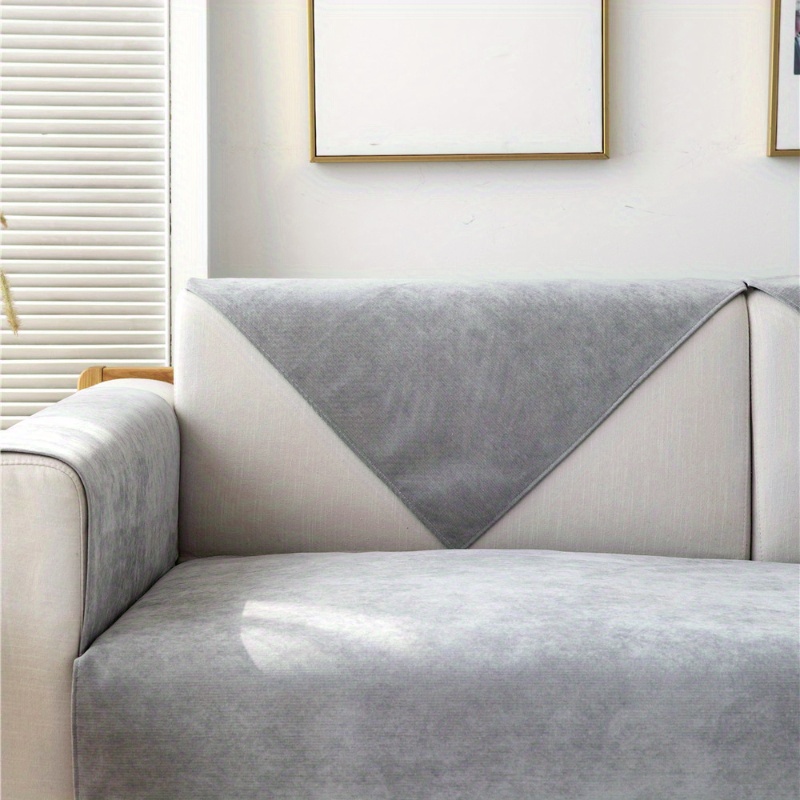 TEMU 1pc Soft Chenille Sofa Cover 1/2/3/4 Seater, Universal Non-slip Corner Sofa Slip Cover L Shape Solid Thick Textured Sofa Slipcovers For Living