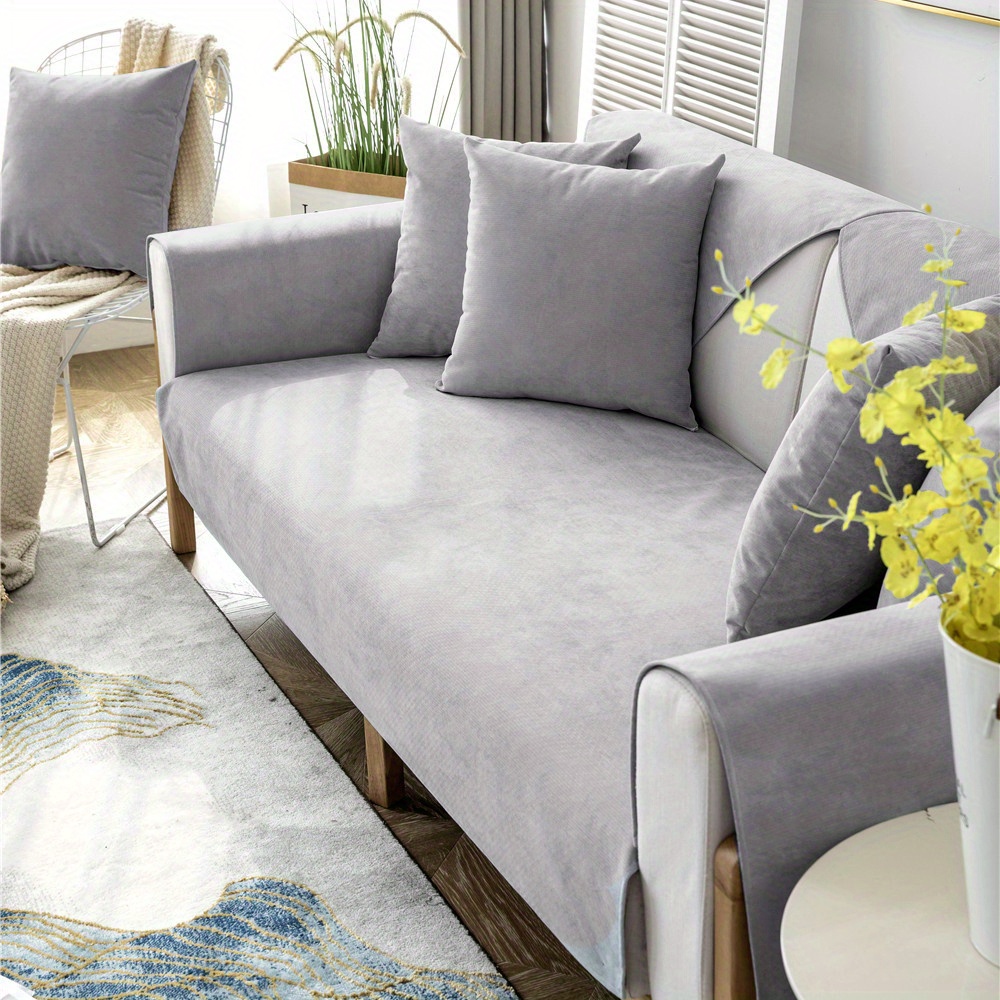 TEMU 1pc Chenille Fabric Furniture Protector Sofa Cover 1 2 3 4 Seater, Non-slip Sofa Slipcovers For Corner L Shape, Thick Textured Sofa Cushion