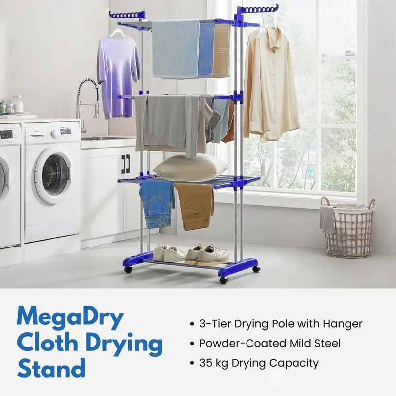 foldable extra large clothes drying rack 4 tier for indoor outdoor laundry room laundry garment dryer stand adjustable rolling laundry 4 tier foldable clothes drying poll/rack adjustable hanger large stainless steel laundry rack 360° rotating , large drying space and rolling wheels for indoor/outdoor use details 2