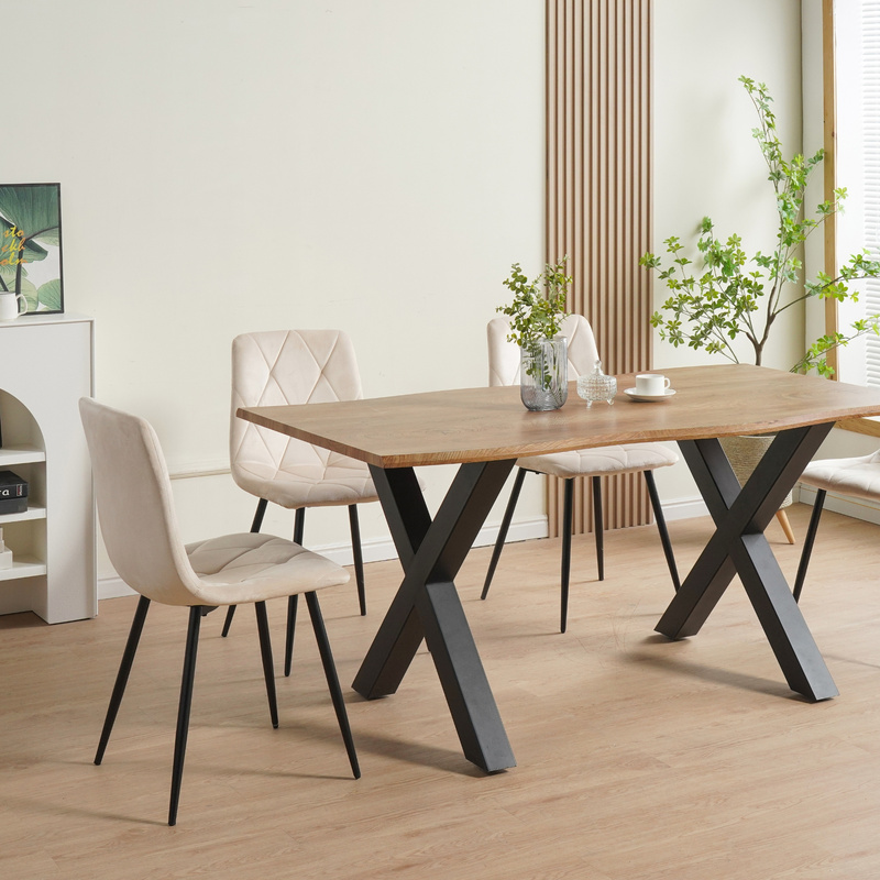 TEMU Esszimmerstuhl mit Stoff und Samt Bezug, 4er Set Schwarz, Beige, Grau, stilvolles Vintage Design, belastbar mit 110Kg, Polsterstuhl - Moderner