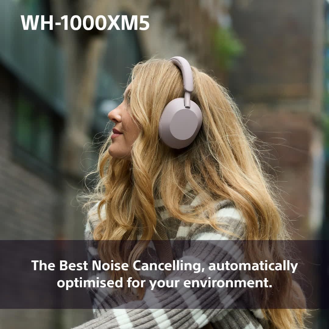 Sony WH-1000XM5 Noise Cancelling Wireless Over-Ear Headphones, B-tooth, Clear Call Quality, Hi-Res, Up to 30hr Battery Life, Quick Charge, Alexa & Google Assistant in SILVER