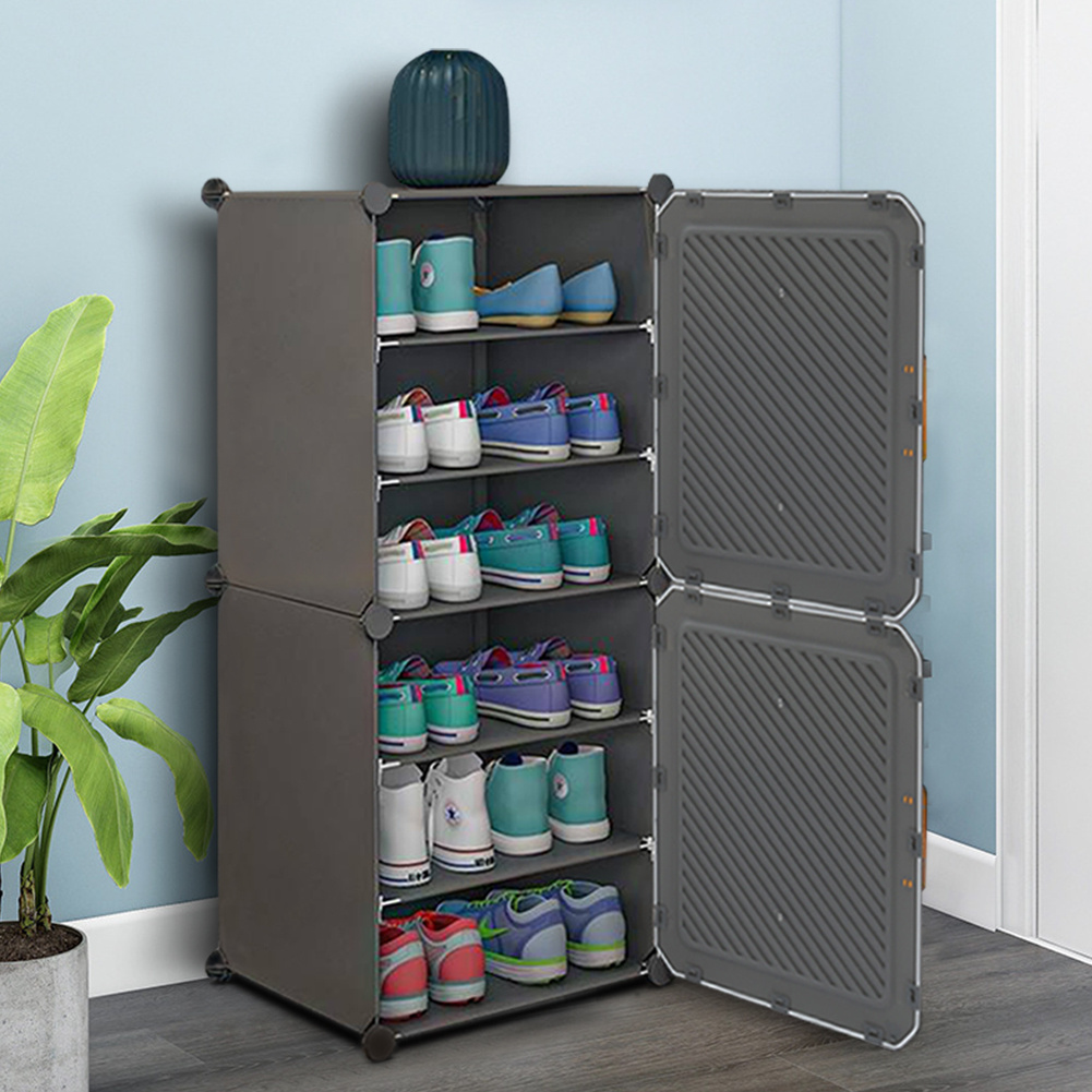 TEMU Large Capacity Shoe Storage Cabinet, 6 Tier Modular Shoe Holder Portable Plastic Shoe Organiser With 2 Doors, Versatile Shoe Rack Shoe Shelves