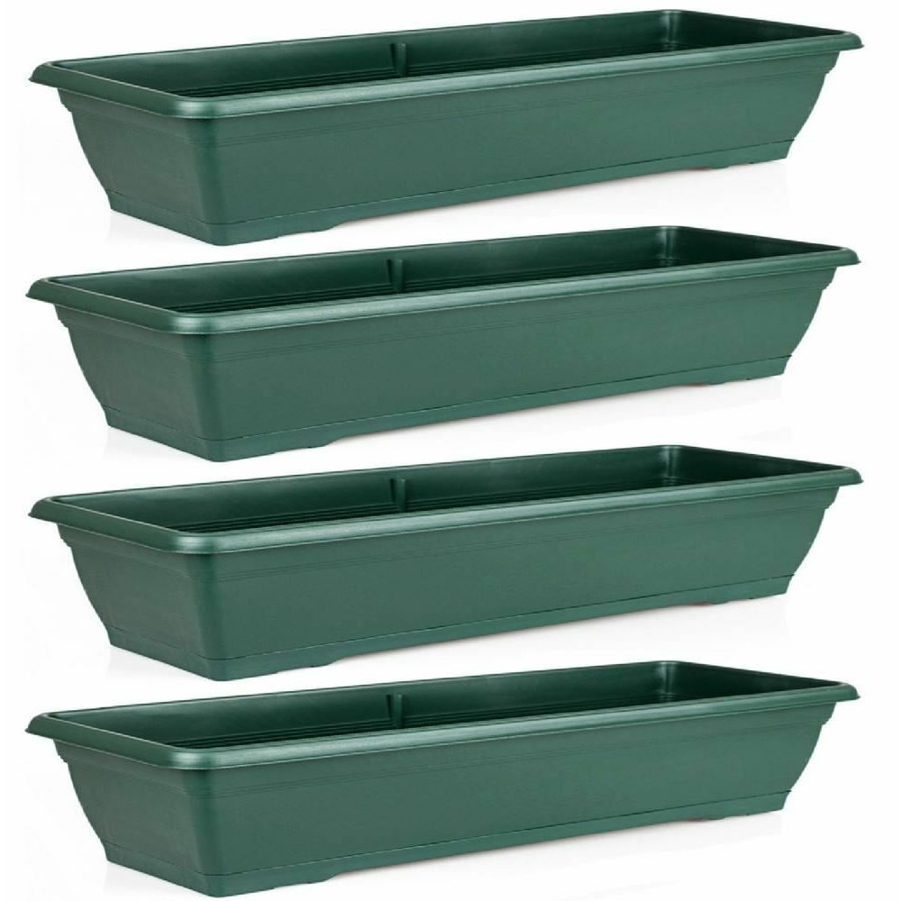 TEMU Set Of 4 Large 72cm Green Garden Plastic Trough Balcony Planter Window Plant Box