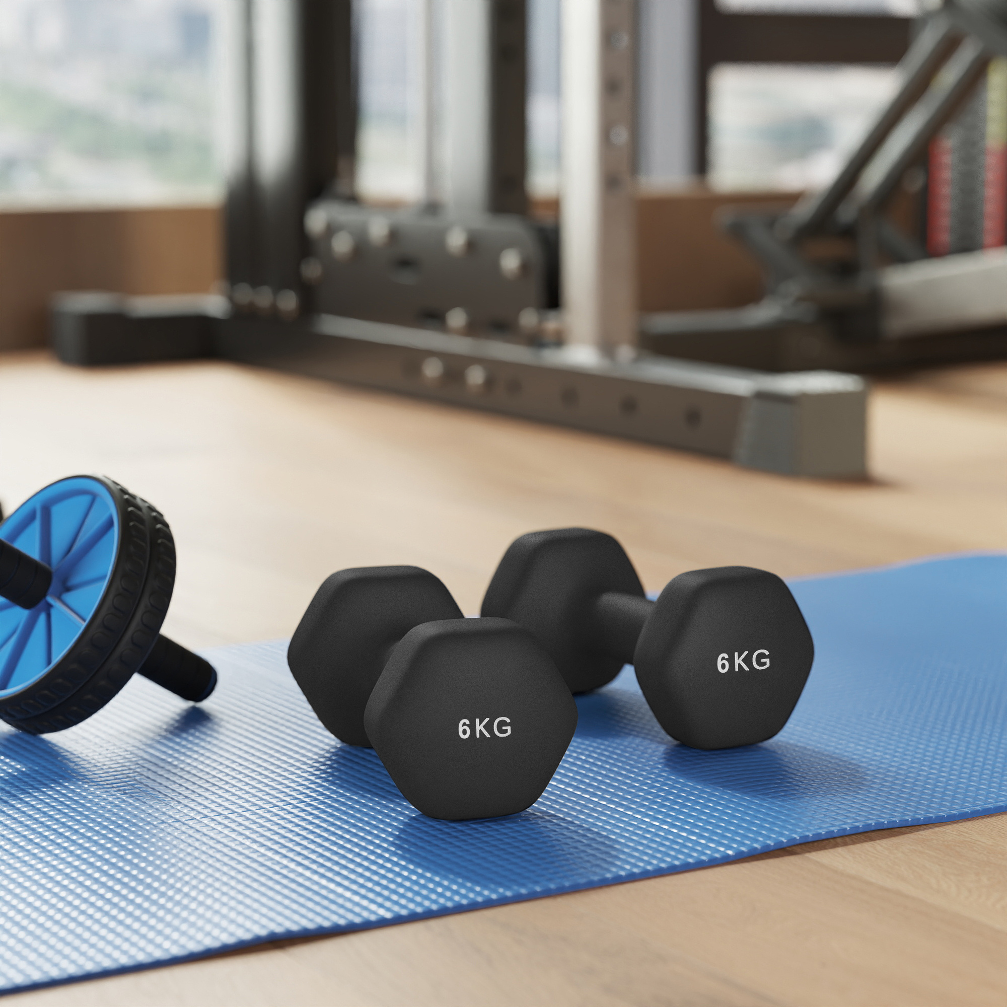 Image of Dumbbells, 2-piece Set, 2 X 6 Kg, 2 X 8 Kg, 2 X 10 Kg, Dumbbell Set, Short Dumbbells, Hexagon, Neoprene Coating, Strength Training, Workout, Fitness Training, For Home, Ink Black