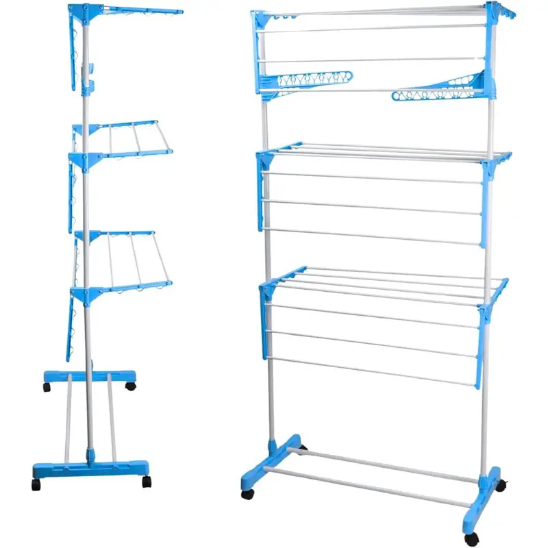 foldable extra large clothes drying rack 4 tier for indoor outdoor laundry room laundry garment dryer stand adjustable rolling laundry 4 tier foldable clothes drying poll/rack adjustable hanger large stainless steel laundry rack 360° rotating , large drying space and rolling wheels for indoor/outdoor use details 4