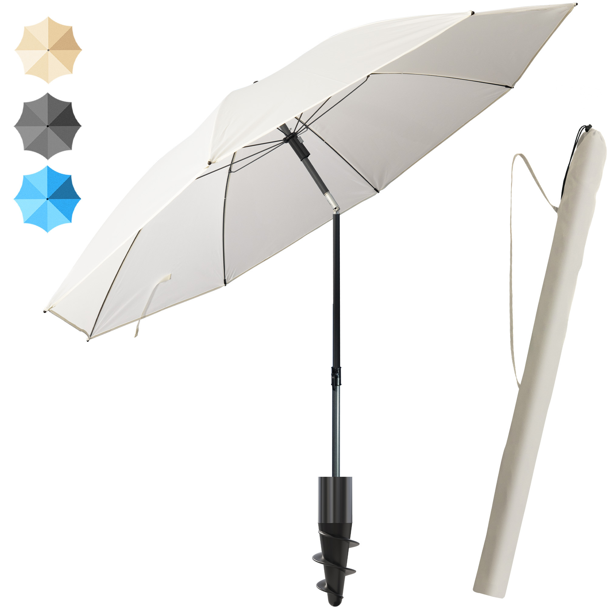 Image of Lindenstein Beach Umbrella Ø 180 Cm - Upf 50+ Sun Umbrella In , Beige, Blue - Sturdy And Windproof Sun Protection For Beach And Balcony - Includes Protective Cover For Transport And Storage