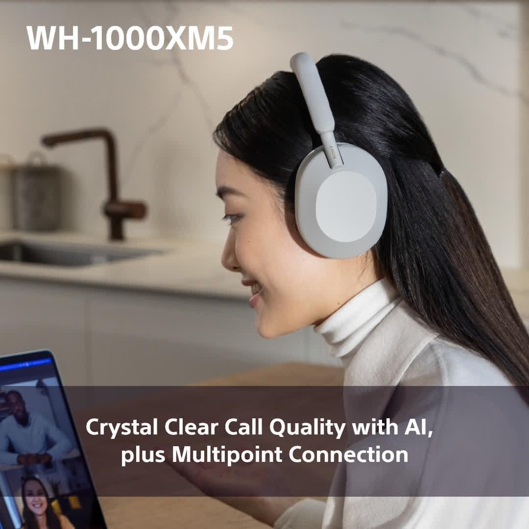Sony WH-1000XM5 Noise Cancelling Wireless Over-Ear Headphones, B-tooth, Clear Call Quality, Hi-Res, Up to 30hr Battery Life, Quick Charge, Alexa & Google Assistant in SILVER