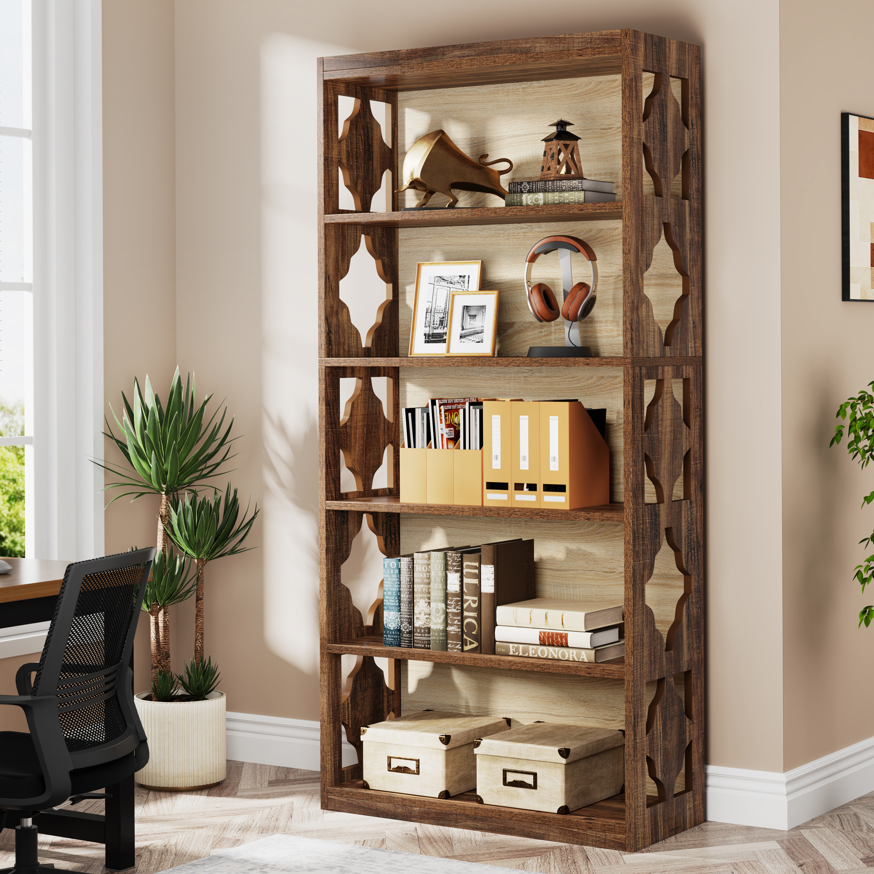 Image of 178 Cm 6-story Independent Bookshelf, Multifunctional Wooden Open Storage Rack, Suitable For Layered Display In Living Rooms And Bedrooms, Practical Home Storage Rack.