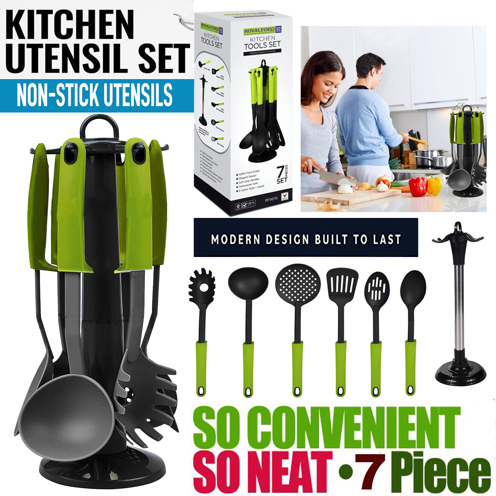 TEMU Atek Acrylic 7pcs Kitchen Utensils Set – Heat Resistant Cooking Tools, Includes Slotted Spatula, Serving Spoon, Soup Ladle, Spatulas, Slotted