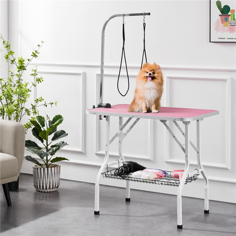 Image of Costoffs Height-adjustable Pet Grooming Table For Household Bathing, Hair Cutting, And Hair Drying, Trimming Table With Mesh Basket For Cats And Dogs