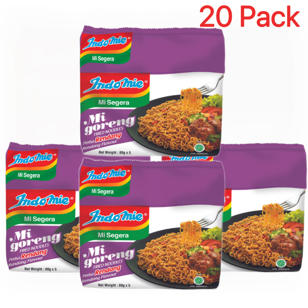 E-shop 20 Packs INDOMIE Noodle M.G. Rendang Spicy Beef (4 x 5er x 80g) 20er Packungen | Scharfes Rindfleisch Instantnudeln | ideal für schnelle