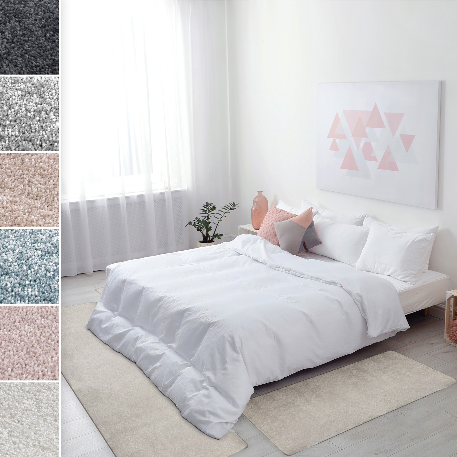 Floordirekt Border - Fluffy Velour Carpet Runners In A Set | Soft Bedroom Rugs | Modern Carpets For Bedroom & Living Area | Colors & Sizes