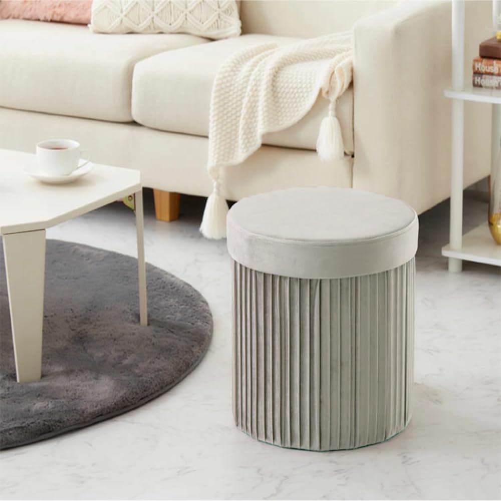 Image of Round Velvet Storage Stool, Seat Stool With Storage, Velvet Stool, Round Padded Stool, Footrest Stool, 38x36cm 36l