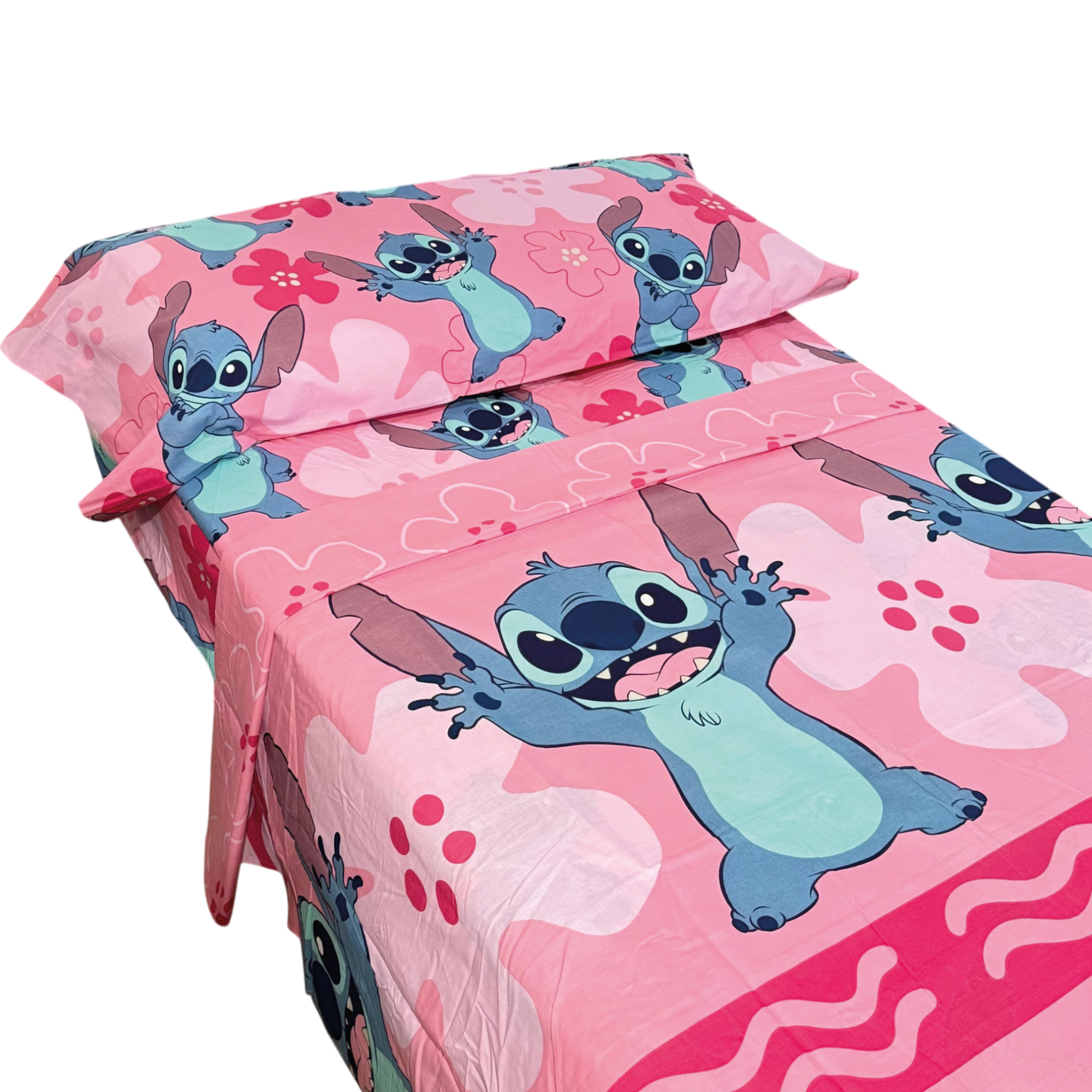 TEMU Stitch - Juego de Sábanas Verano Stitch Rosa Disney Producto Oficial (3 piezas: encimera, bajera y de almohada) Oficial, Stich