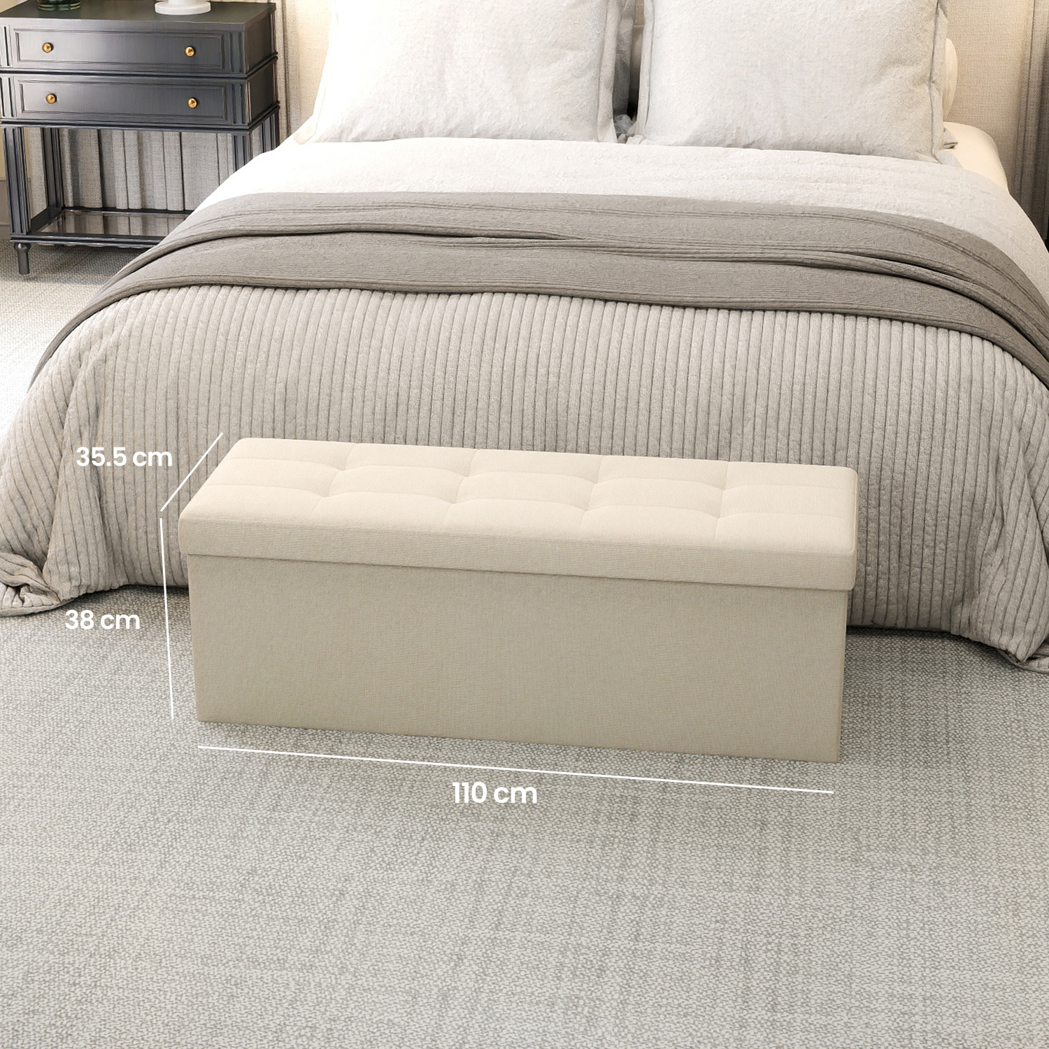 Banc De Rangement TeNo | Coffre Pliable | Charge 300kg | Noir 110x38x38cm | Idéal Intérieur/extérieur