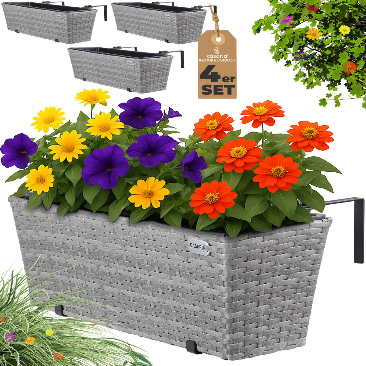 Casaria Blumenkasten 4pcs Set 11 Liter Assembly Holder Indoor Outdoor Railing Planter Balcony Planter Flower Box
