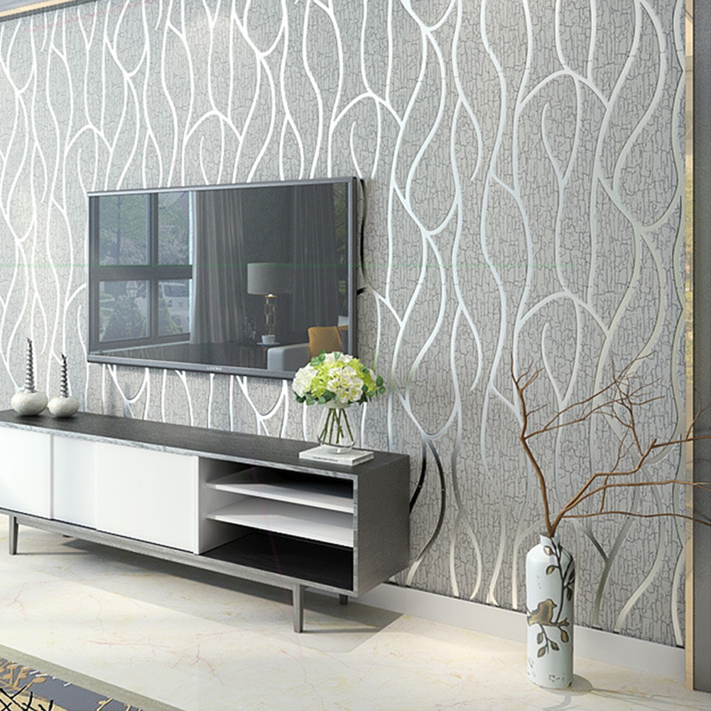TEMU 1 Roll 950x53cm Elegant 3d Embossed Wallpaper With Wave Stripes Modern Minimalist Geometric Pattern, Removable, , Easy To Match For Living Room,