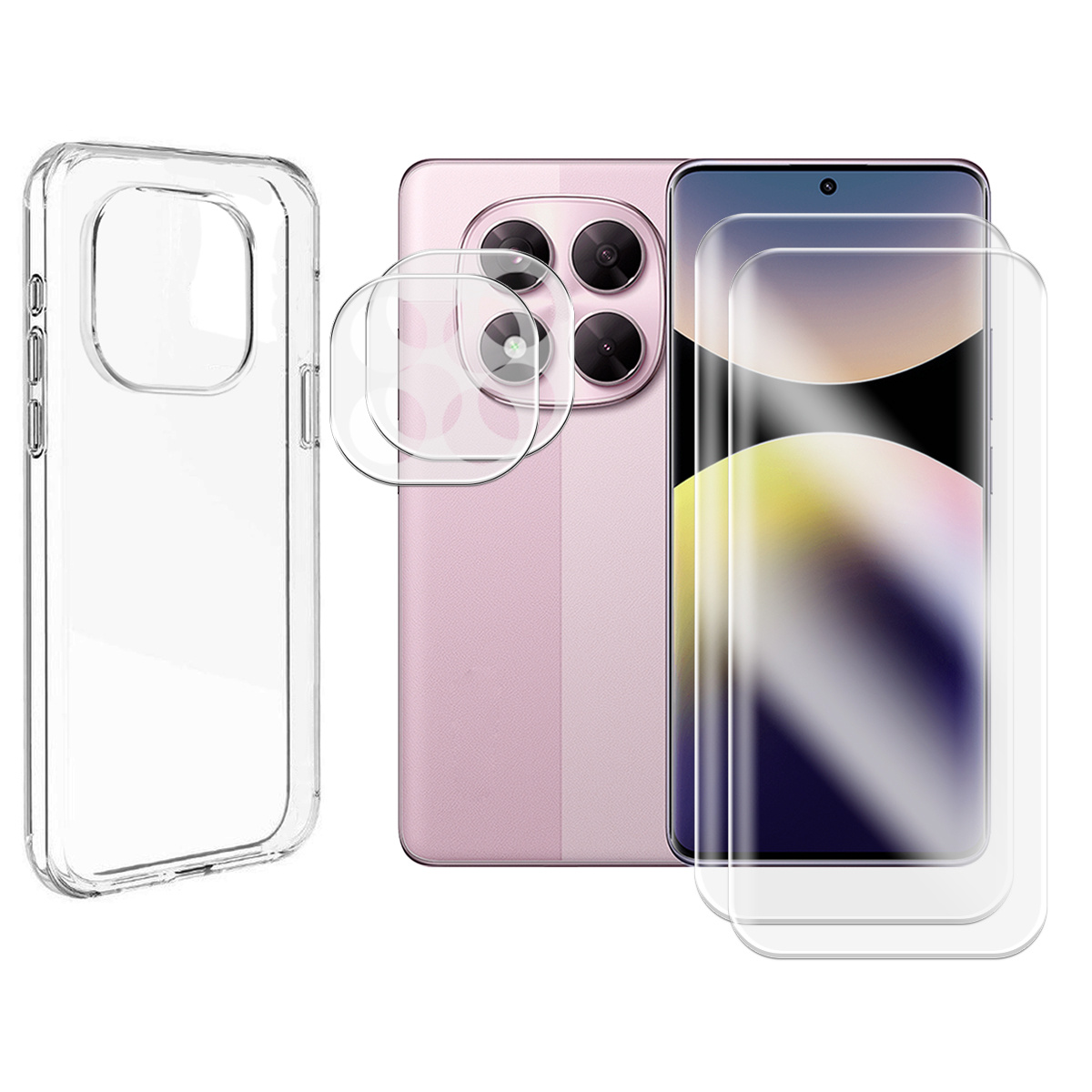 TEMU de 2 vidrio templado para Xiaomi Redmi Note 14 Pro 5G 6.67" 24090RA29G + de 2 vidrio templado para cámara trasera + Estuche de silicona