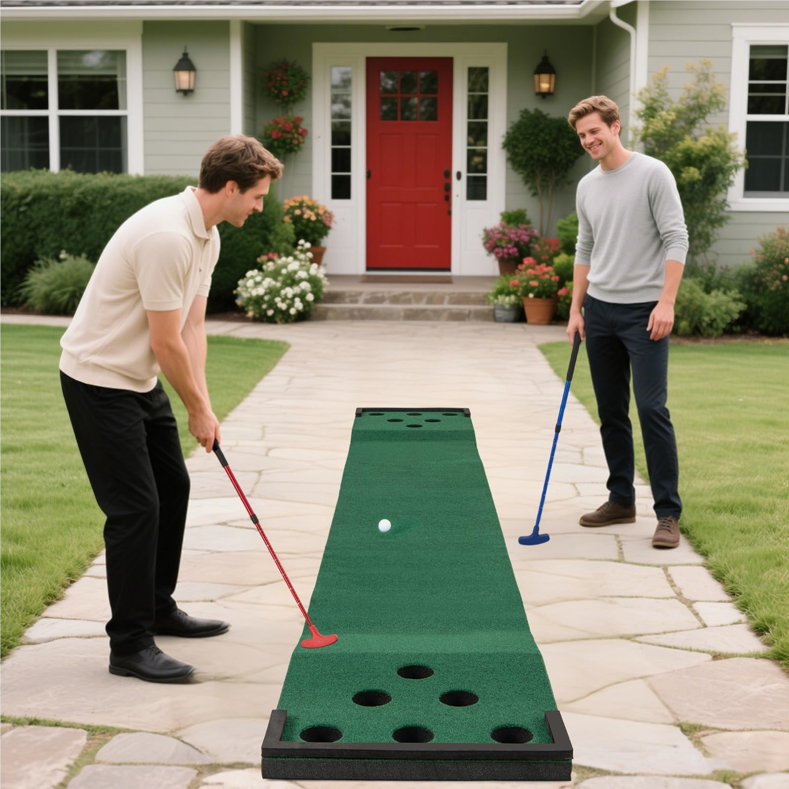 Image of 332 X 50 Cm Putting Mat, Putting Green With 2 Adjustable Putters, 6 Balls & 12 Hole Covers, Portable Golf Mat For Indoor & Outdoor, Training Mat For Parties, Garden