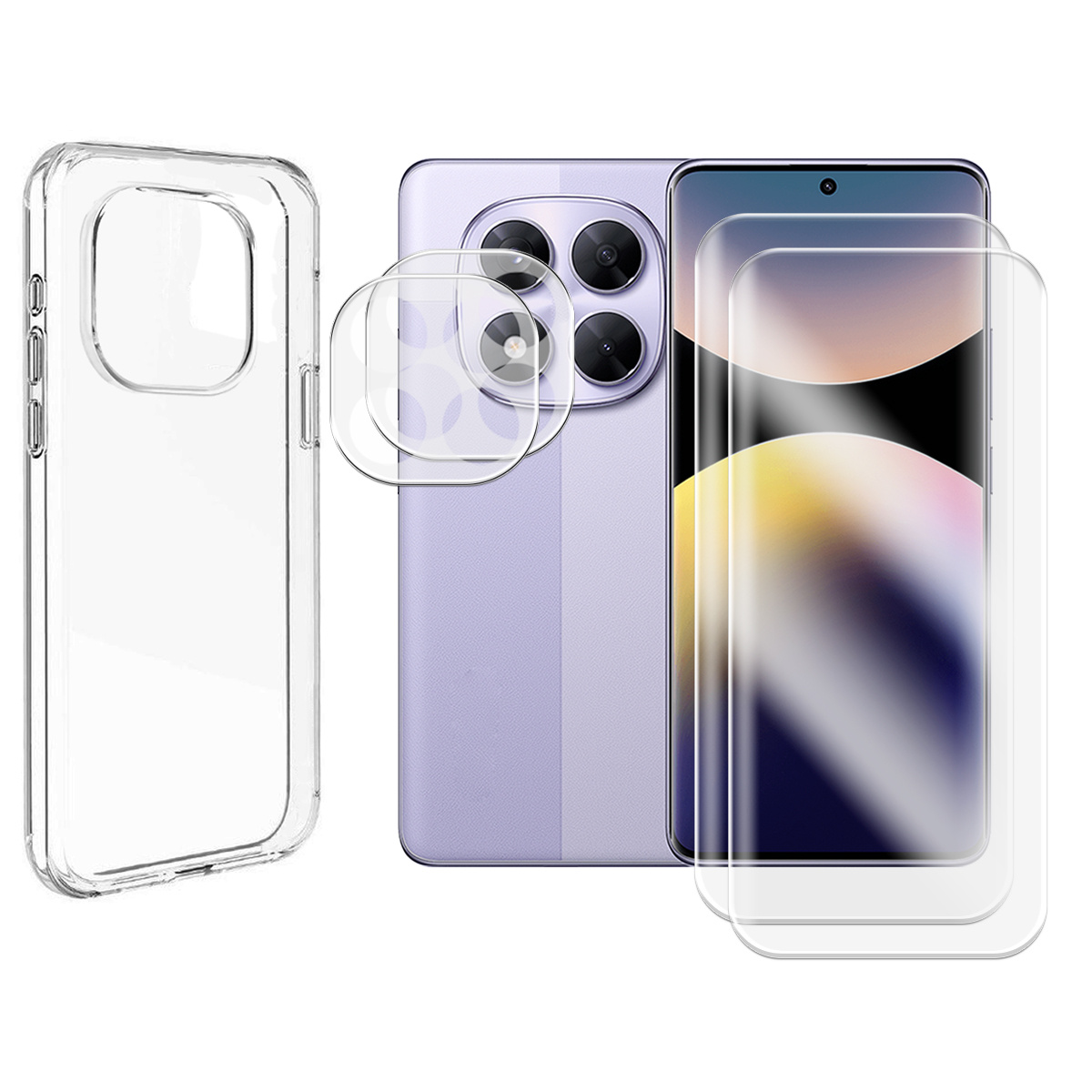 TEMU Lot de 2 Verre Trempé pour Xiaomi Redmi Note 14 Pro 4G 6.67" 24116RACCG + Lot de 2 Verre Trempé Caméra Arrière + Coque souple transparente --