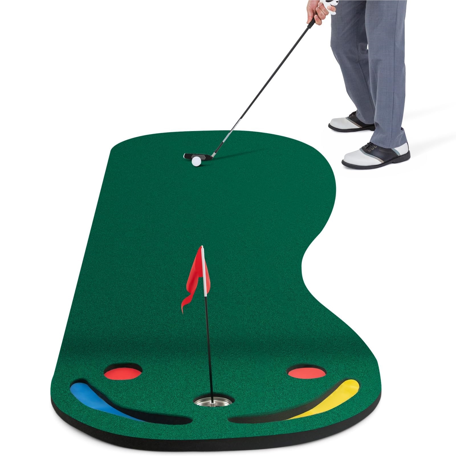 Image of 300 X 96cm Golf Putting Mat, Indoor & Outdoor Putting Green, Foldable Golf Mat With 3 Putting Cups & 1 Flag, Golf Practice Mat For Home, Office