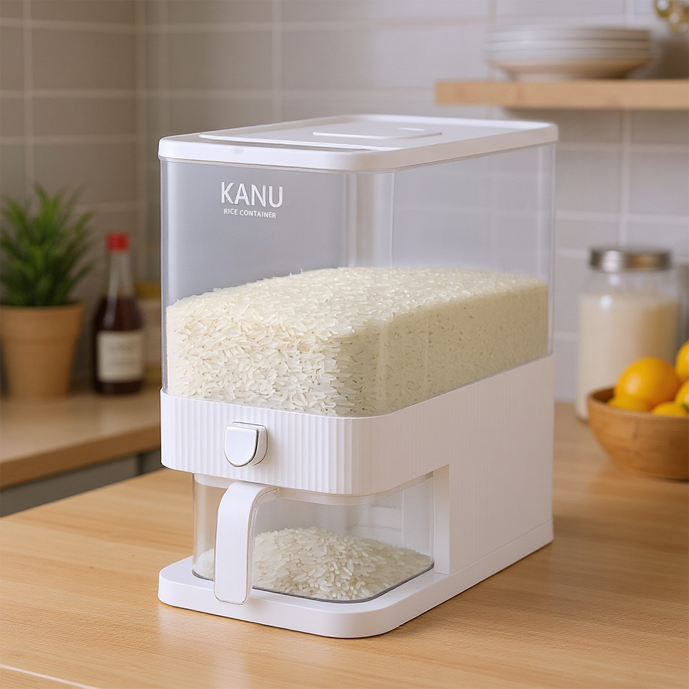 TEMU Rice Container Rice Dispenser Kitchen Holder With Measuring Cup, Dry Food Storage Containers, Kitchen Accessories, White, 5l