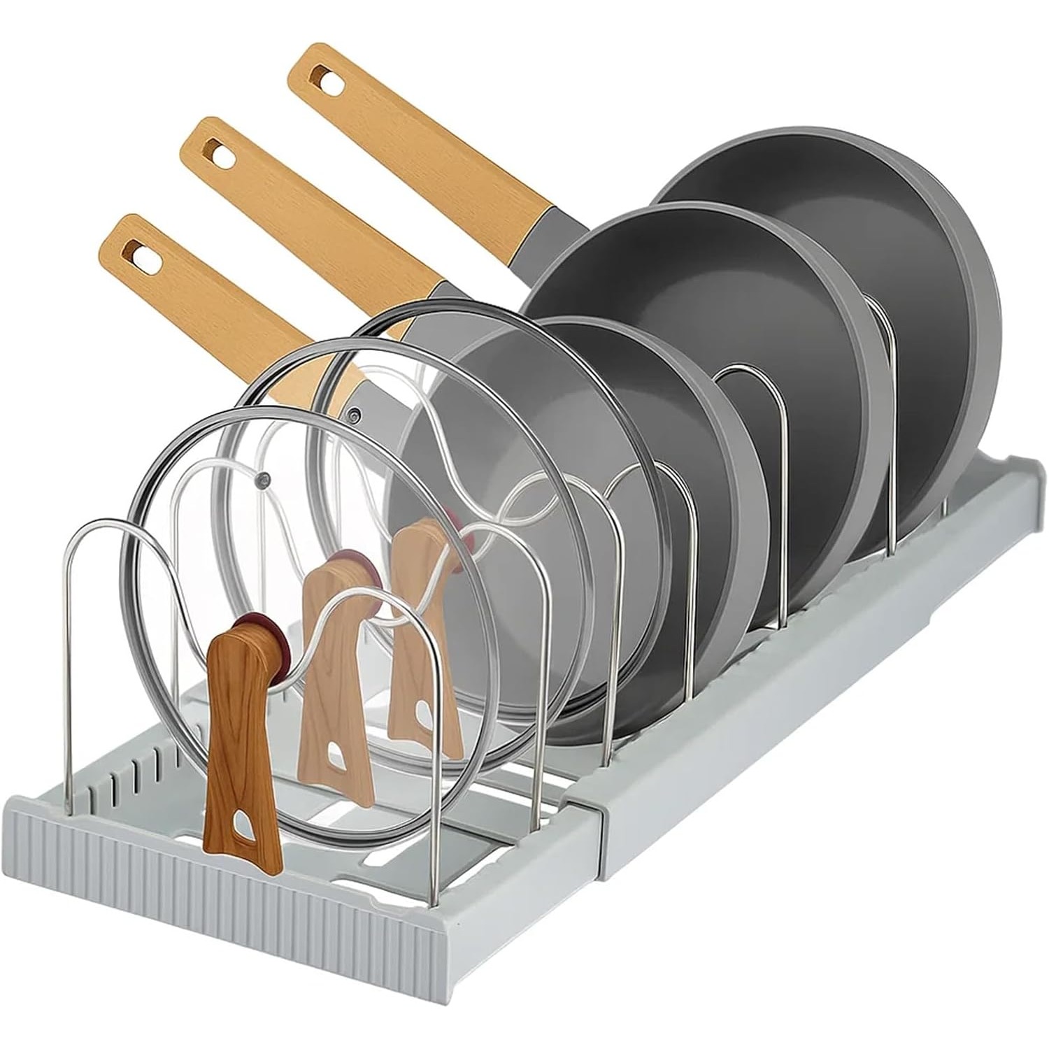 TEMU Expandable Pan Lid Organiser Rack 7/10 Adjustable Dividers, Anti-slip Pantry Cupboard Organiser Kitchen Drawer Bakeware Plate Holders For Pots,
