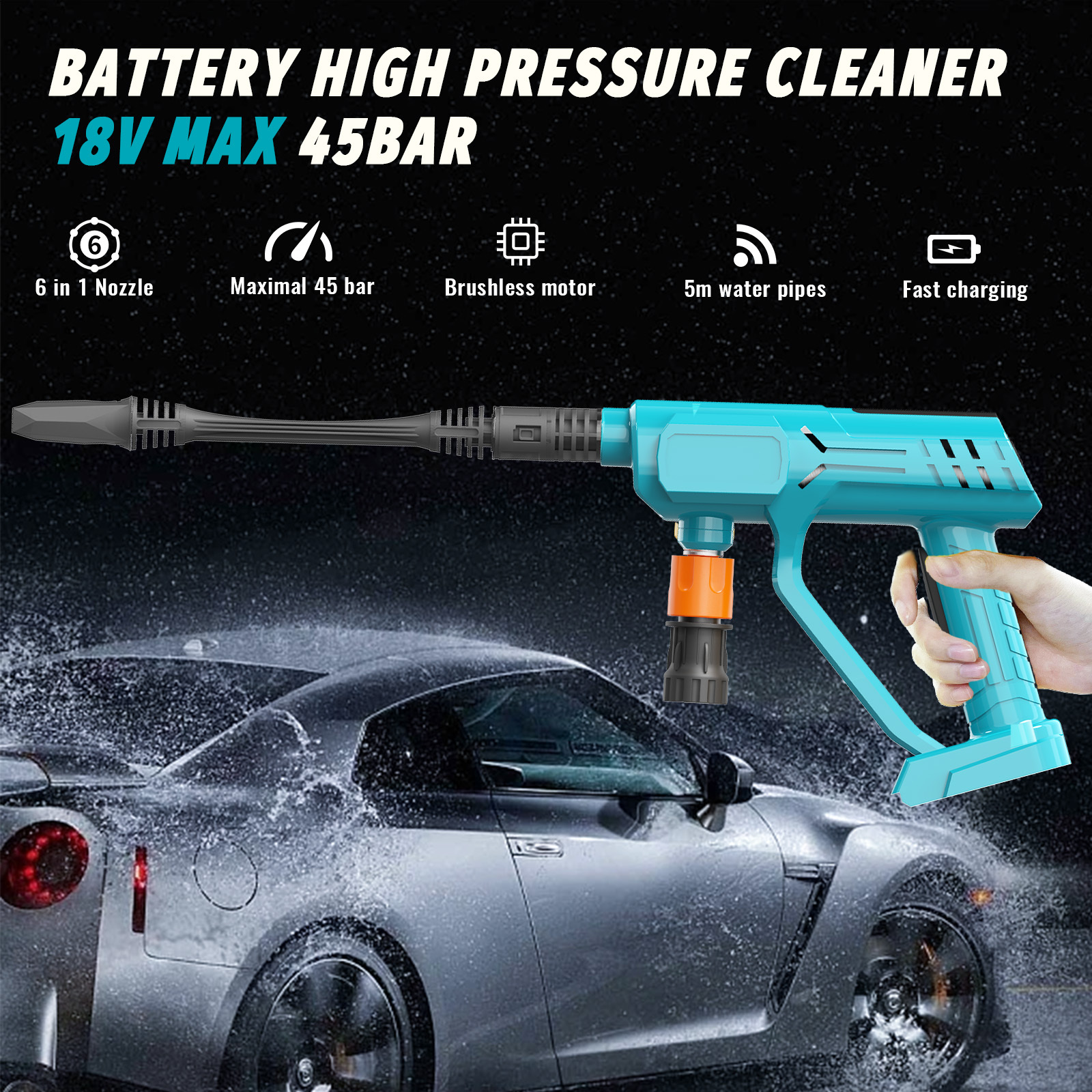 battery pressure washer for makita 18 v battery, with 2 x 3000 mah battery and charger, for washing garden, carpet cleaning irrigation Product details 2